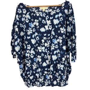 MICHAEL Michael Kors Womens 2X Minimalist Office Boho Floral Tie Sleeve Blouse